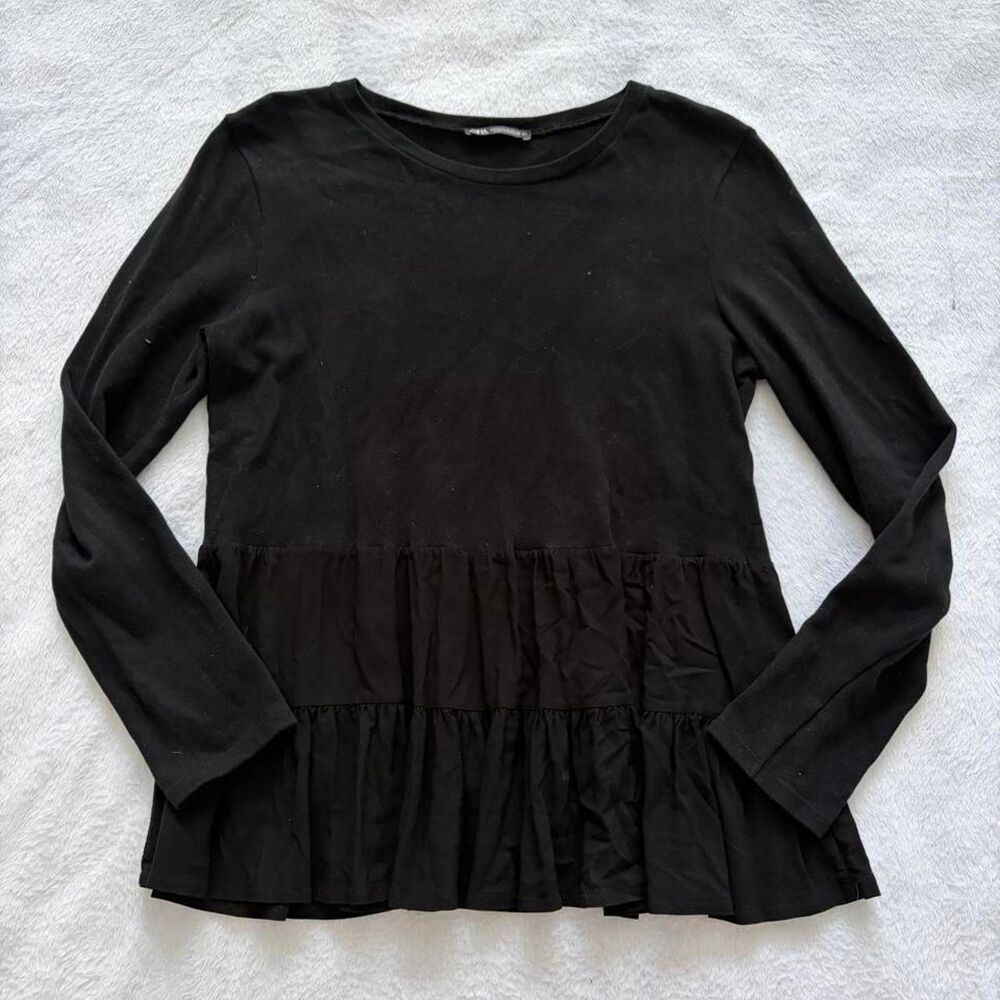 Zara Black Preppy Long Sleeve Blouse Women's M Office Siren Corporate Workwear